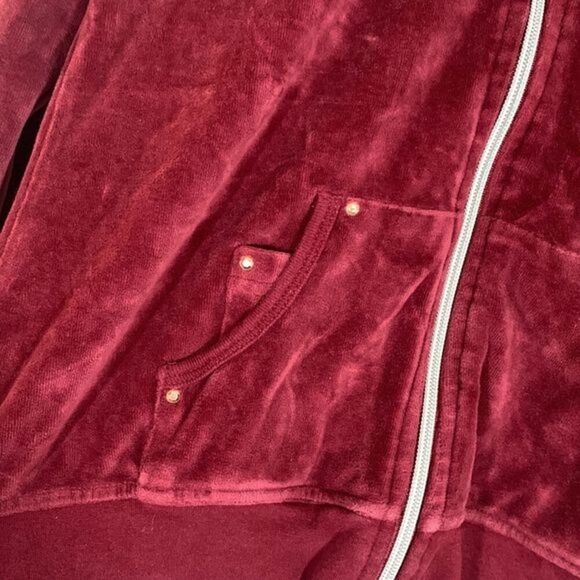 BCBG MaxAzria Vintage Red Velvet Zip-Up Sweater - Picture 3 of 9